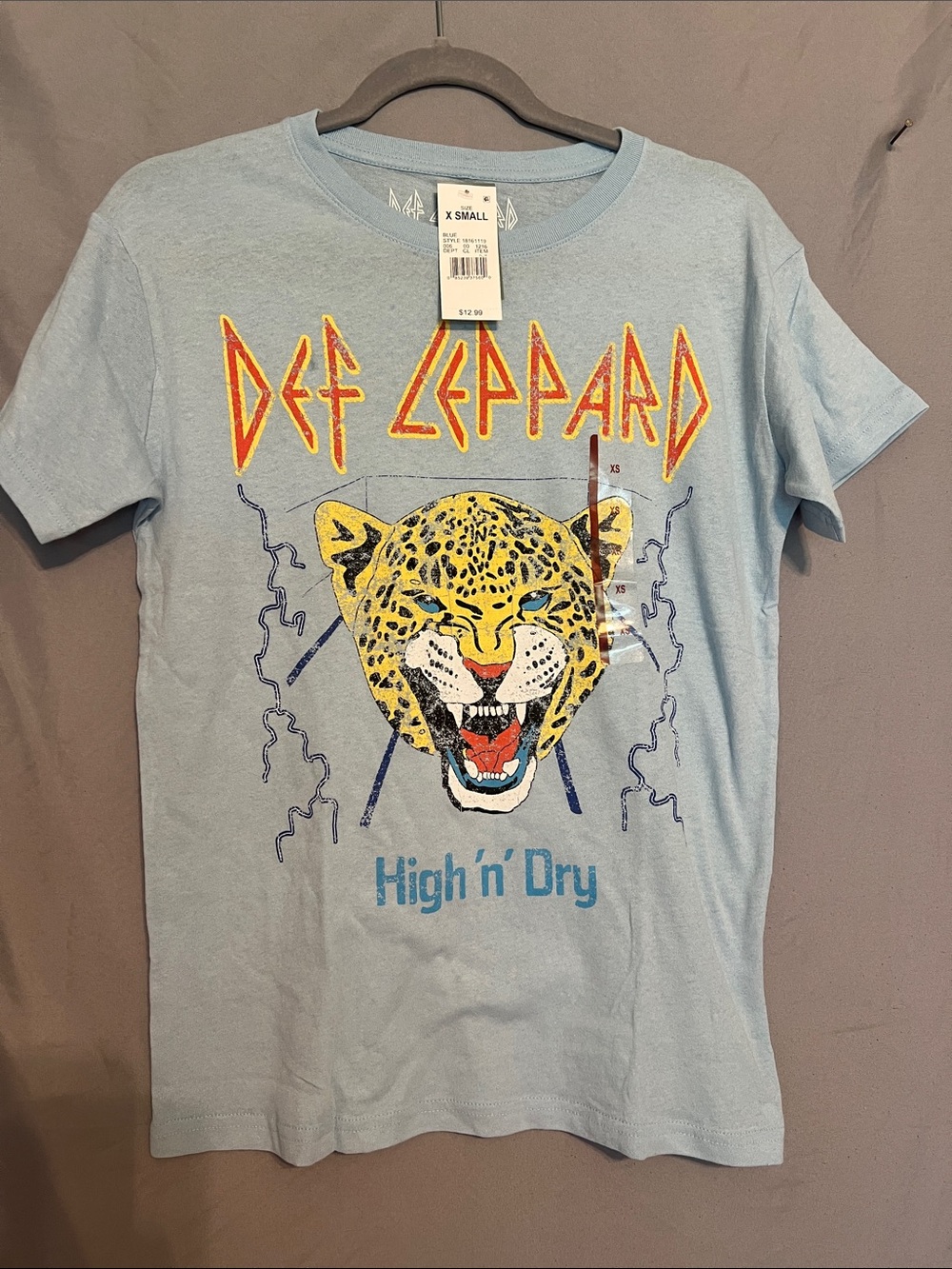Target Light Blue Def Leppard Graphic Tee with Yellow Leopard